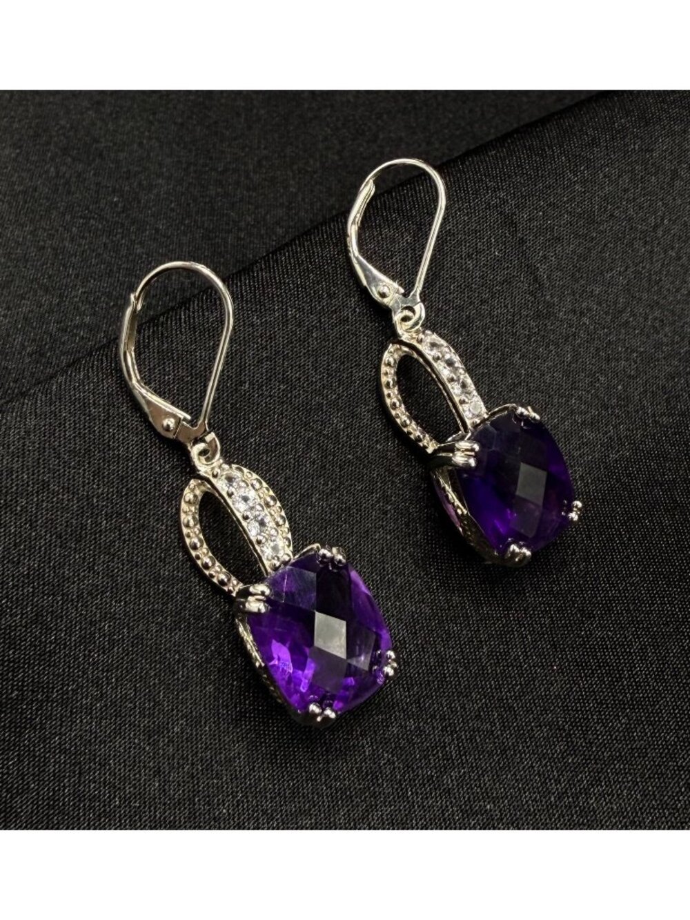 Natural Amethyst 925 Sterling Silver Dangle Earrings